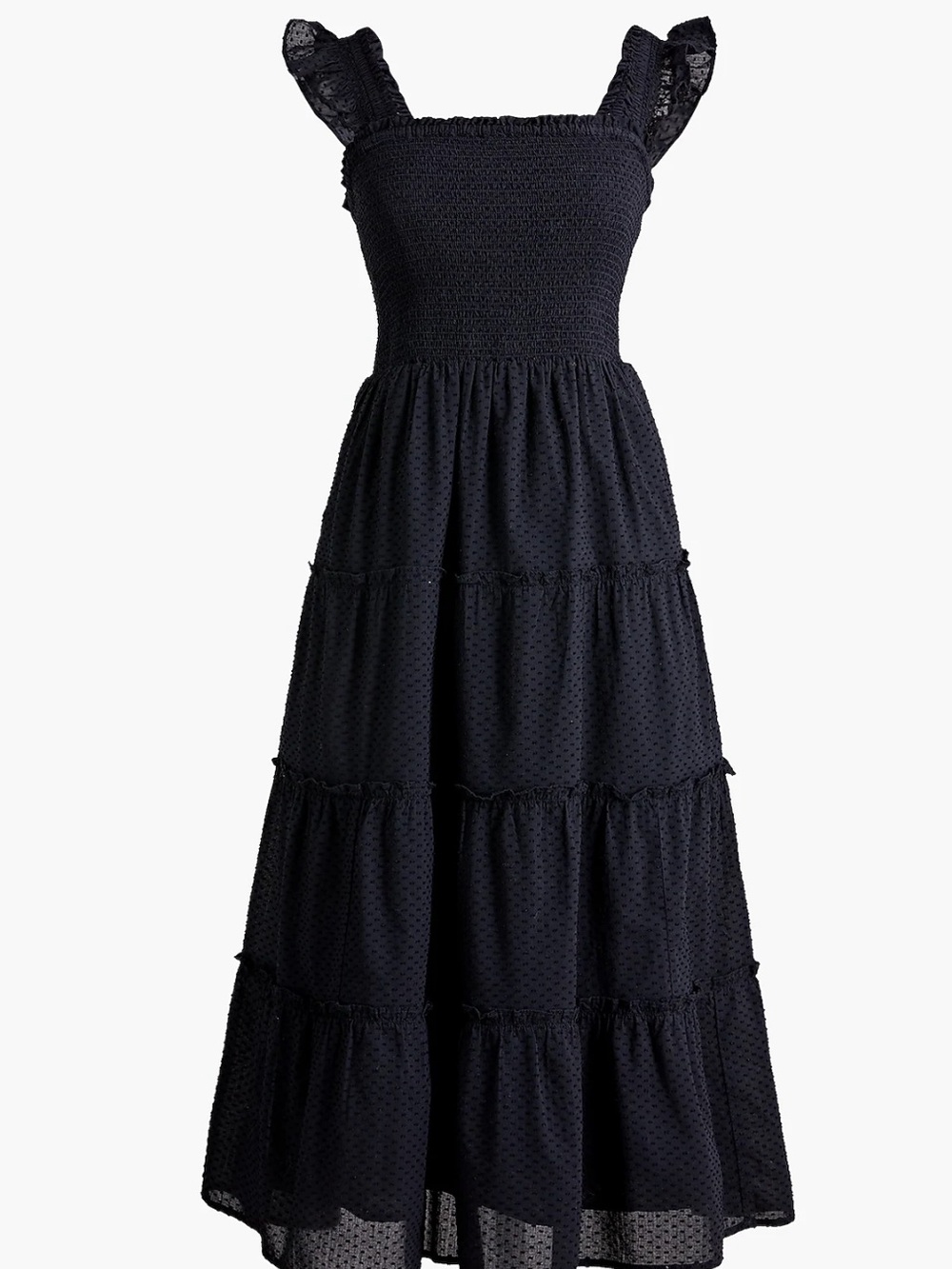 J Crew Factory Black Smocked Midi Dress